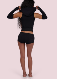 Sexy Solid-Color Casual Two-Piece Set Zippered Long-Sleeve Top and Athletic Shorts