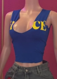 Sexy Letter-print U-neck Sleeveless Stretchy Slim-fit Cropped Tank Top