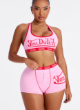 Stylish Letter-Print Sleeveless Crop Top Set For Summer
