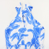 Fashionable Printed Halter-Neck Sleeveless Belted Jumpsuit