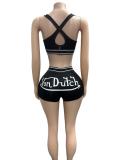 Stylish Letter-Print Sleeveless Crop Top Set For Summer