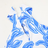 Fashionable Printed Halter-Neck Sleeveless Belted Jumpsuit