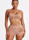 Stylish Letter-Print Sleeveless Crop Top Set For Summer