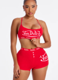 Stylish Letter-Print Sleeveless Crop Top Set For Summer