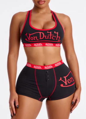 Stylish Letter-Print Sleeveless Crop Top Set For Summer