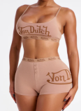 Stylish Letter-Print Sleeveless Crop Top Set For Summer