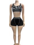 Stylish Letter-Print Sleeveless Crop Top Set For Summer