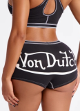 Stylish Letter-Print Sleeveless Crop Top Set For Summer