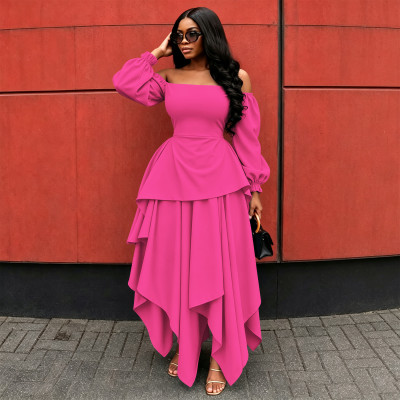 Sexy Off Shoulder Puff Sleeves Irregular Long Skirt Women Two Pieces Set YF-11135