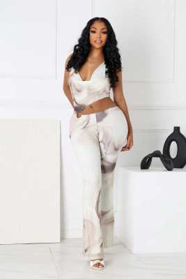 Stylish Batik Printing Women Hollow-out Halter Slim Length Jumpsuit NTY-7622