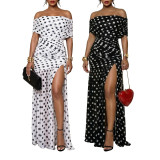 Sexy Polka-Dot Mesh Evening Dress With Slit AIL-364