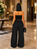 Women's Irregular Gold-buttoned Top With High-waisted Loose Pants Set ZS-0785