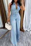 Blue Sexy Backless Wide Leg Denim Jumpsuit Wholesale RS-0648