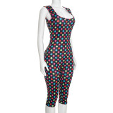 Women Printed Sleeveless Squared Neck Backless Slim Sexy Capri Jumpsuit SXE-Q26JP186