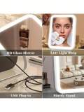 LED Makeup Mirror, 3-Color Light, 360° Rotatable, Touch Control, USB Powered, Tabletop Vanity Mirror for Bedroom Bathroom Travel