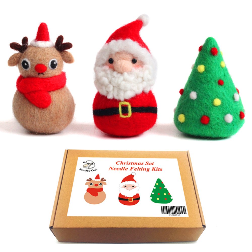 VKTECH Christmas Wool Felting Kit Non Finished DIY Handmade Craft with Needle Felting Material and Instructions Santa Claus