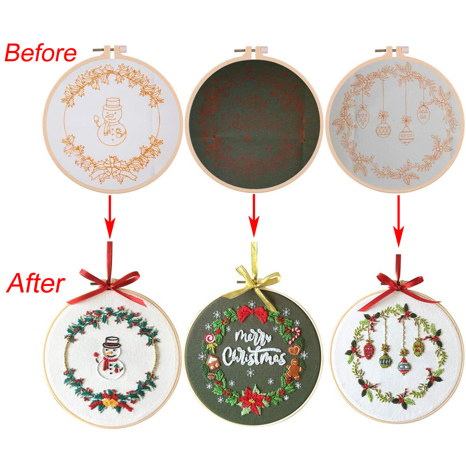 9 Sets Christmas Cross Stitch Beginners Kits for Kids with Patterns and Instructions Xmas Stamped Embroidery Kit Including Embroidery Hoops Colored Threads Needles for Adults Starters