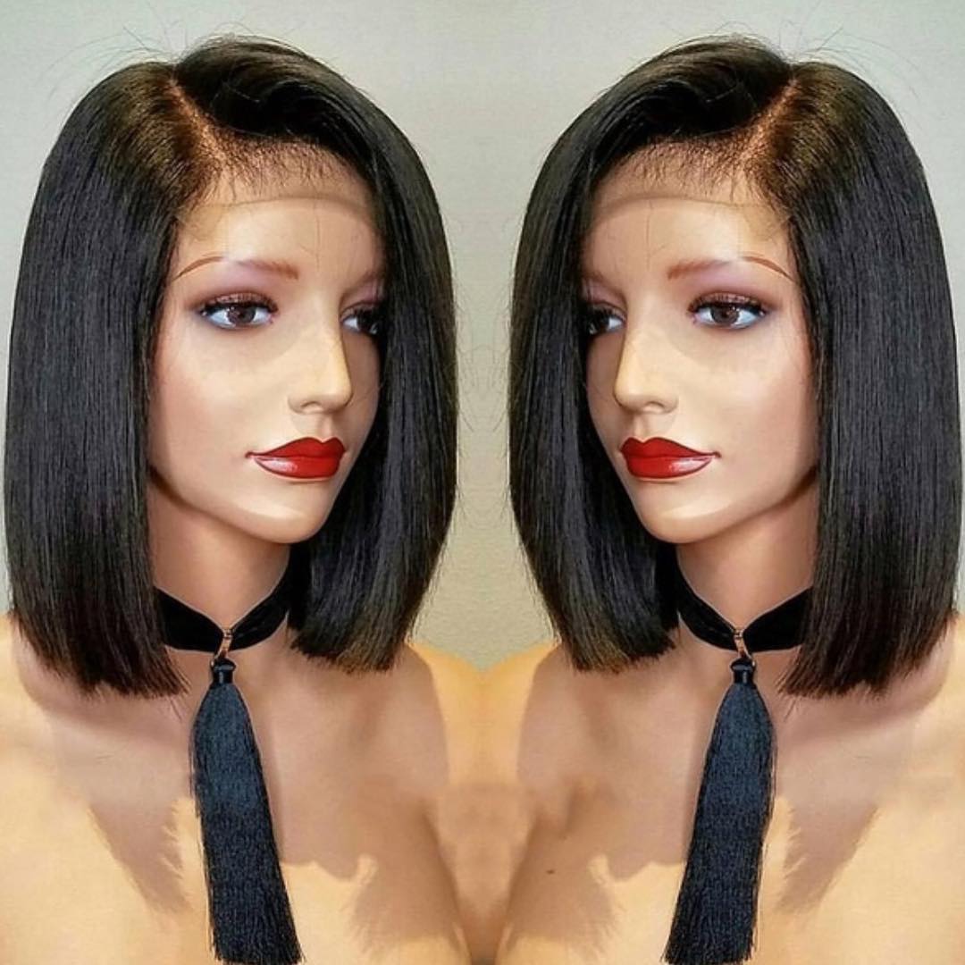 Ulovewigs Pre Plucked Human Virgin Hair black bob Transparent Lace Front Wig  (ULW0011)