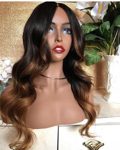 Ulovewigs Human Virgin Hair Ombre Wave Pre Plucked Transparent Lace Front Wig  Free Shipping (ULW0033)