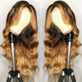 Ulovewigs Human Virgin Hair Ombre Wave Pre Plucked Transparent Lace Front Wig  Free Shipping (ULW0029)