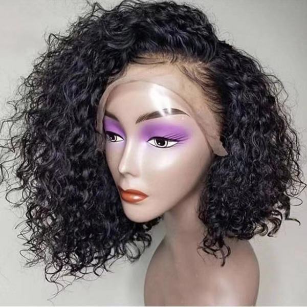 Ulovewigs Human Virgin Hair Curly bob Pre Plucked 13*4 Transparent Lace Front Wig  Free Shipping(ULW0037)