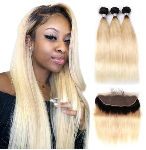 Ulovewigs 300% Density Pre Plucked Closure Wigs Made By Human Hair 1b/613 Bundles and Frontal(13*4) With Free Shipping (ULW0059)