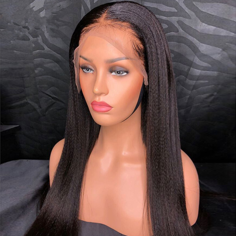 Ulovewigs Human Virgin Hair Yaki Straight Pre Plucked Transparent Lace Front Wig  Free Shipping (ULW0079)