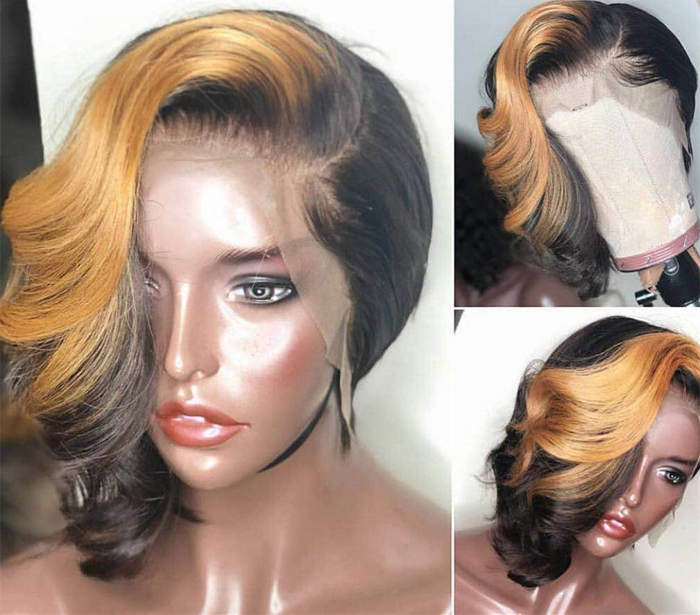 Ulovewigs Human Virgin Hair Caramel swirls Pre Plucked Transparent Lace Front Wig  Free Shipping (ULW0095)
