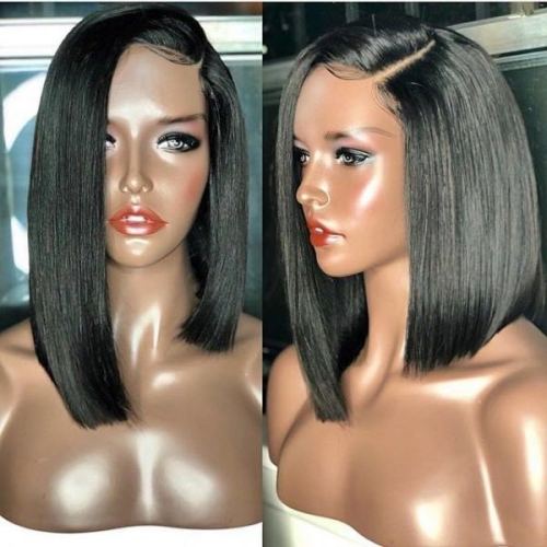 Ulovewigs Human Virgin Hair Black Bob Pre Plucked Transparent Lace Front Wig  Free Shipping (ULW0108)