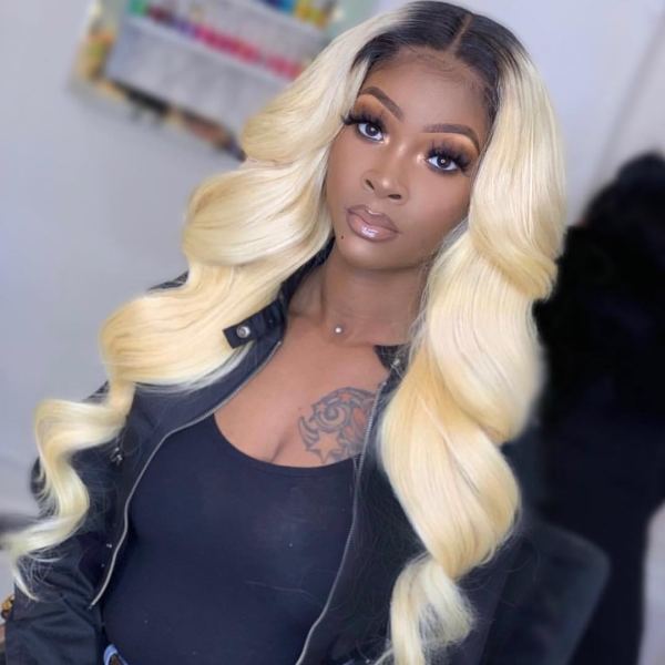 Ulovewigs Human Virgin Hair 1b/613  Wave Pre Plucked Lace Front Wig Free Shipping (ULW0109)