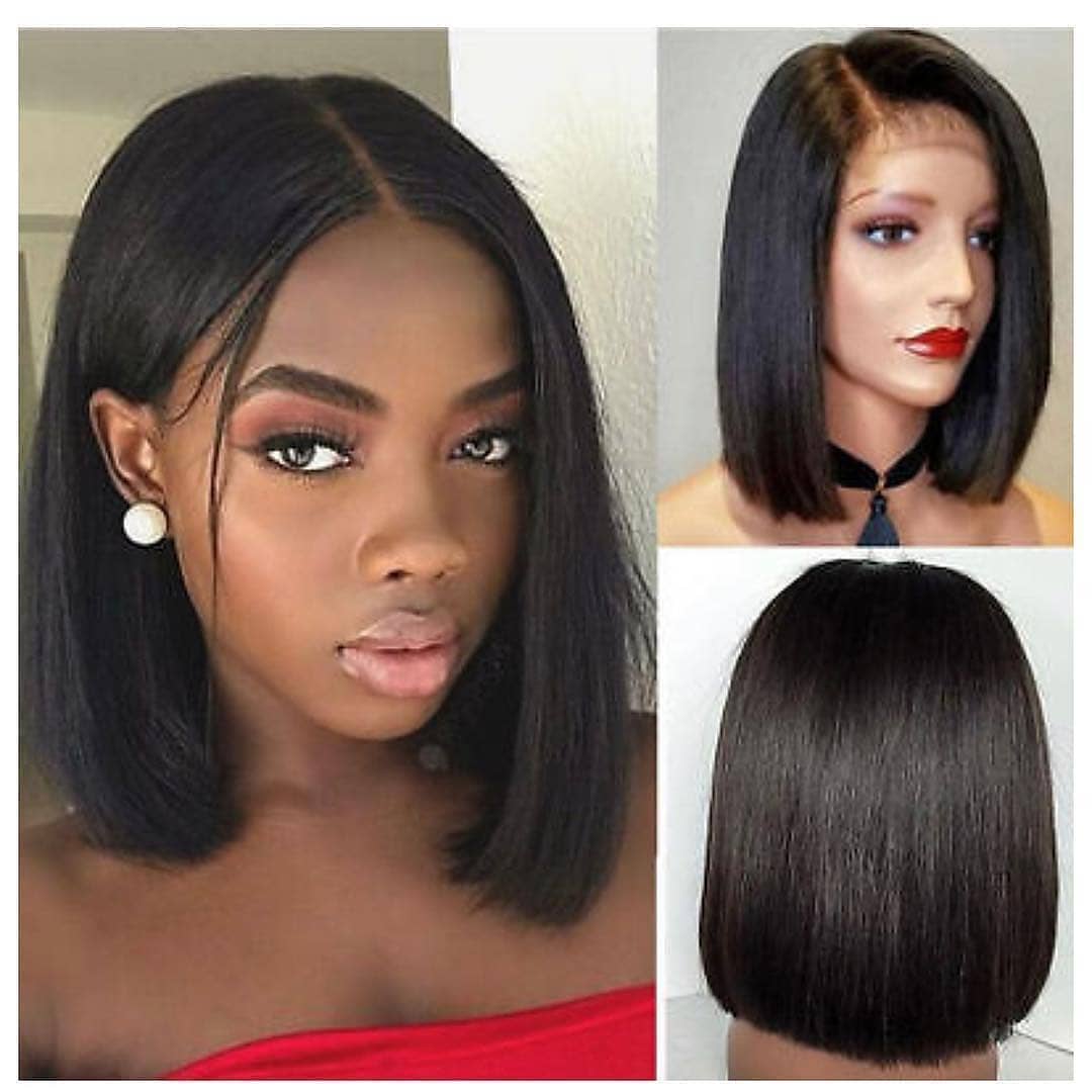 Ulovewigs Pre Plucked Human Virgin Hair black bob Transparent Lace Front Wig  (ULW0011)