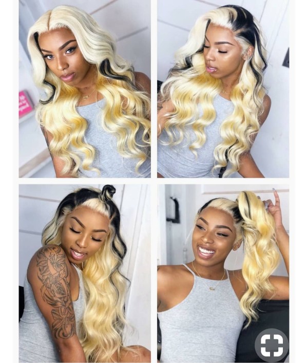Ulovewigs  Human Virgin Hair 1b/613 Pre Plucked Lace Front Wig Free Shipping (ULW0136)