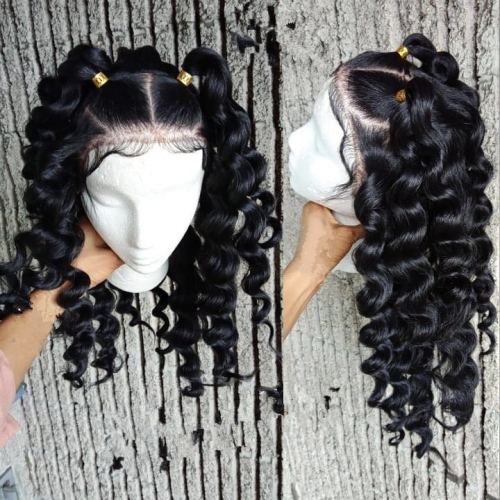Ulovewigs Human Virgin Hair Curl Pre Plucked Transparent Lace Front Wig  Free Shipping (ULW0147)