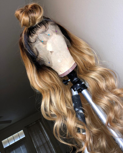 Ulovewigs Human Virgin Hair Ombre Wave Pre Plucked Transparent Lace Front Wig  Free Shipping (ULW0149)