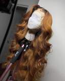 Ulovewigs Human Virgin Hair Ombre Wave Pre Plucked Transparent Lace Front Wig Free Shipping (ULW0166)