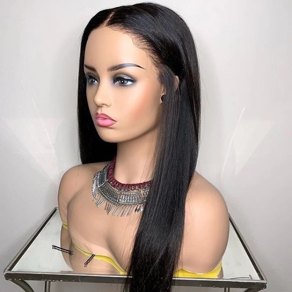 Ulovewigs Human Virgin Hair Yaki Straight Pre Plucked Transparent Lace Front Wig  Free Shipping (ULW0079)