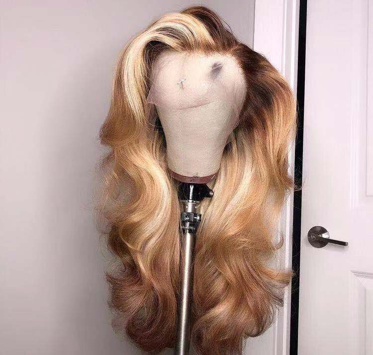 Ulovewigs Human Virgin Hair Ombre Honey Blonde Pre Plucked Transparent Lace Front Wig  Free Shipping (ULW0208)