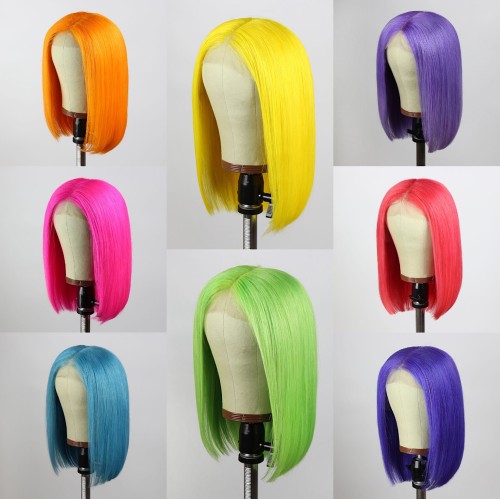 Ulovewigs Human Virgin Hair Pre Plucked 13x6 Lace Front Wig Color Bob Free Shipping (ULW0393)