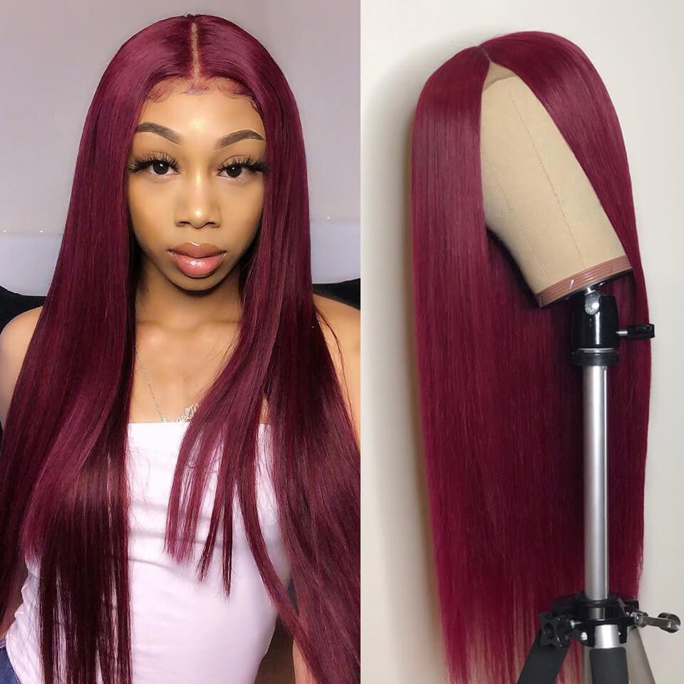 Ulovewigs Pre Plucked Human Virgin Hair 1b/99j straight Transparent Lace Front Wig  (ULW0012)