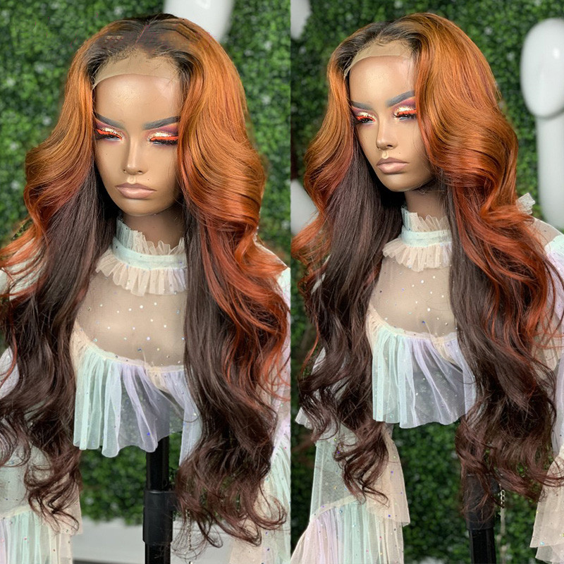 Ulovewigs Human Virgin Hair Ombre wave Pre Plucked Transparent Lace Front Wig   Free Shipping (ULW0048)