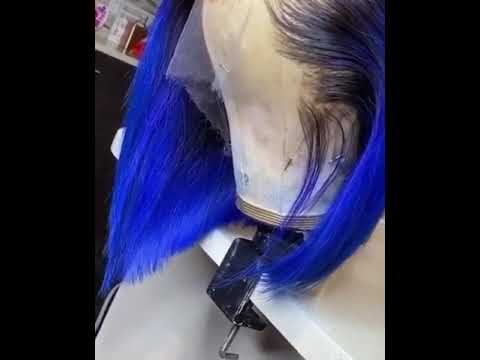 Ulovewigs Human Virgin Hair Blue Bob Pre Plucked Lace Front Wig  Free Shipping(ULW0101)