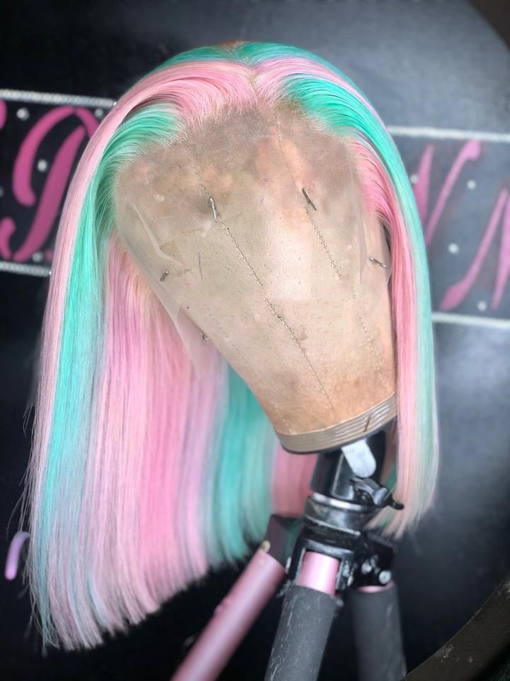 Ulovewigs Pre Plucked Human Virgin Hair  Light Pink  bob wigs (ULW0016)