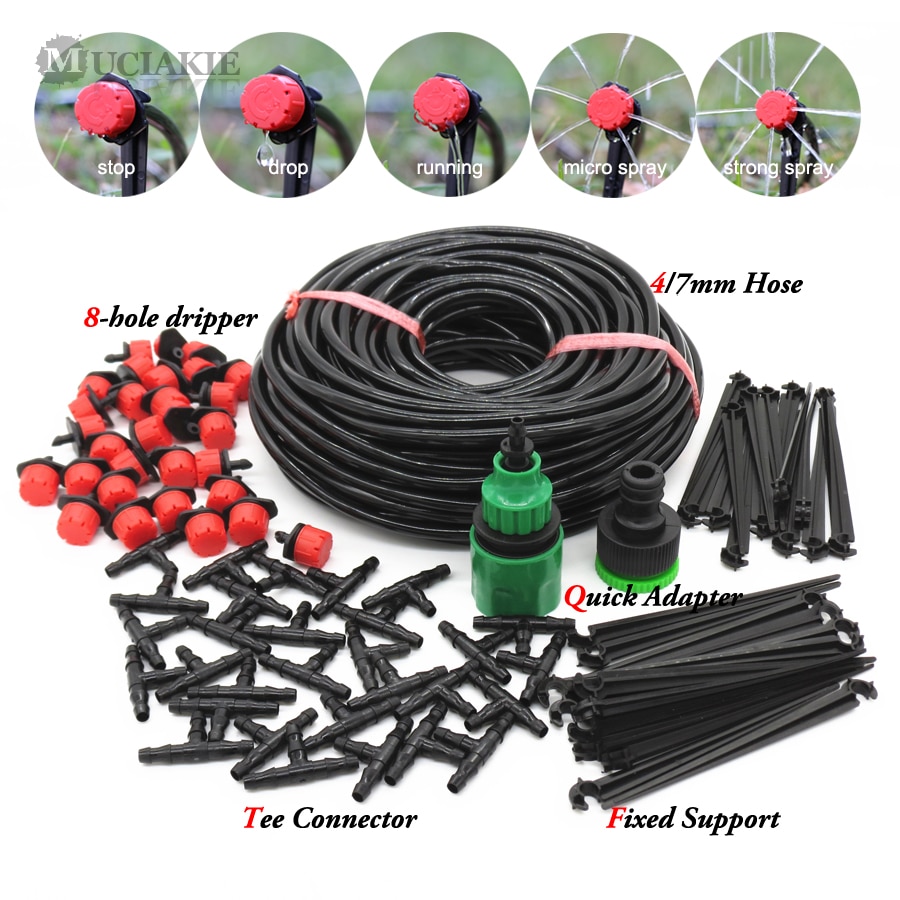 Self Garden Irrigation Watering Kits Micro Drip Mist Spray Cooling System 50M