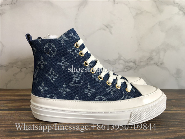 Women Louis Vuitton High Top Sneaker Blue Denim