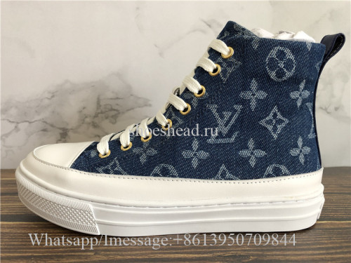 Women Louis Vuitton High Top Sneaker Blue Denim