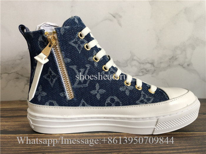 Women Louis Vuitton High Top Sneaker Blue Denim