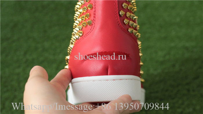 Christian Louboutin Flat Spike High Top Sneaker Red Golden Studs