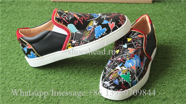 Christian Louboutin Flat Spike Low Top Black Graffiti Print