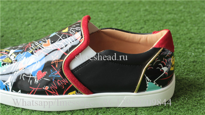 Christian Louboutin Flat Spike Low Top Black Graffiti Print
