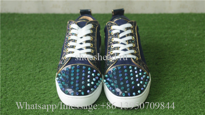 Christian Louboutin Spike Flat Low Top Sneaker Glitt Blue